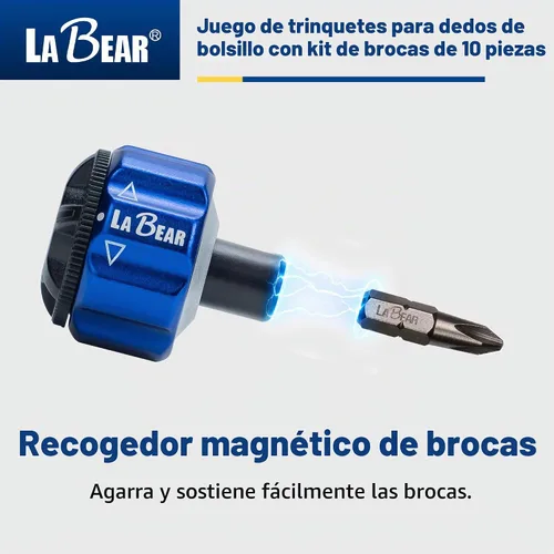 Vista 4 de LABEAR Kit de trinquete de palma DR de 11 piezas, 1/4 pulgadas, mini trinquete de dedo, llave de engranaje, puntas de destornillador con Philips