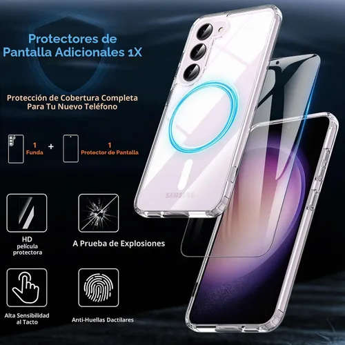 Vista 2 de Funda para Samsung Galaxy S23 con un 200% más fuerte magnético, funda para teléfono S23 con protector de pantalla, protección de grado militar