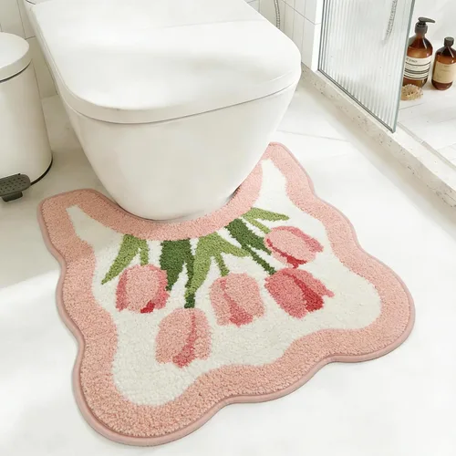 Vista 14 de Tapete de baño con diseño floral, suave, antideslizante, con patrón de flores coloridas, alfombra de baño de microfibra ultra absorbente, lavable a
