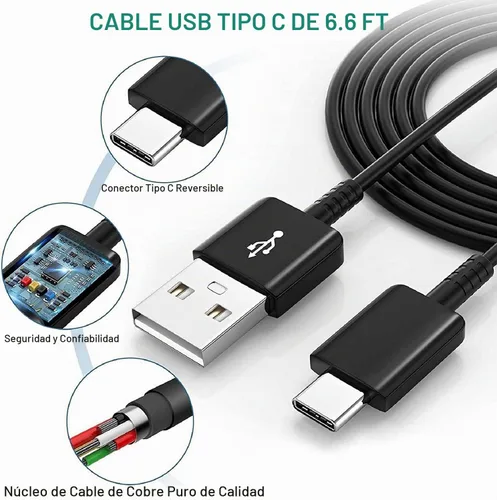 Vista 4 de Cargador USB C Samsung de carga rápida para teléfono Android tipo C de 6.6 pies para Samsung Galaxy Phone Negro
