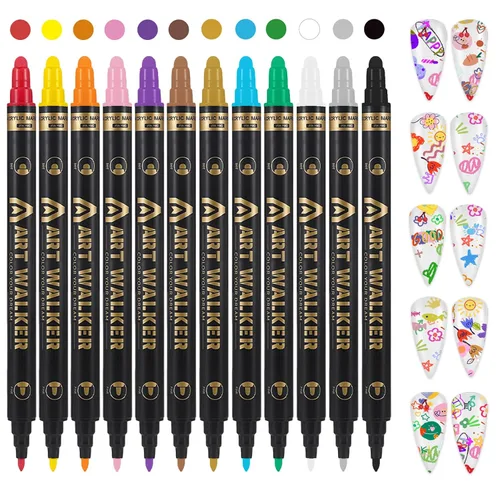 Vista 15 de IONSGAKO Juego de bolígrafos de arte de uñas de 12 colores, bolígrafos de esmalte de uñas, bolígrafo de dibujo de arte de uñas, secado rápido