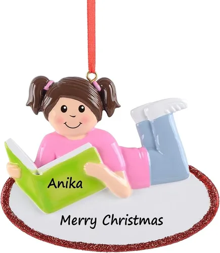 Vista 8 de Adornos de lectura para niñas, adorno de Navidad personalizado para amantes de los libros, adorno de libro bibliotecario, adornos para niñas leyendo