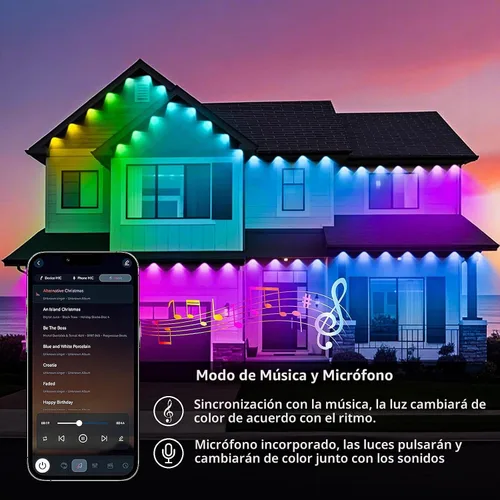 Vista 4 de KSIPZE Luces Permanentes para Exteriores Impermeables IP67, Luces LED Inteligentes RGB+IC para Aleros con Control por App y Botón, Más de 200 Modos