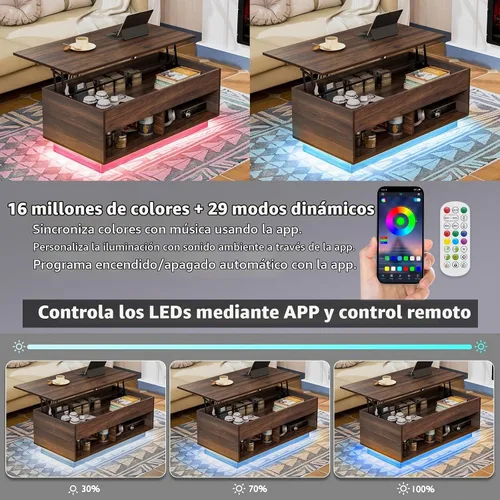 Vista 4 de HOMMPA Mesa de centro moderna con tapa elevable con almacenamiento para sala de estar, mesa de centro LED, mesa de comedor Wodden Lift