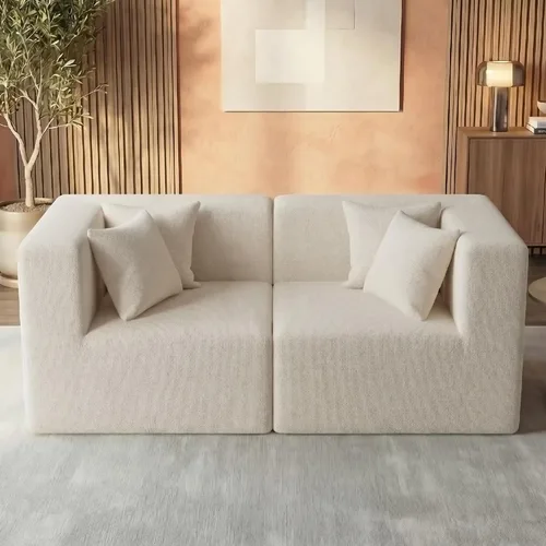 Vista 6 de MONVANE - Sofá biplaza de 75 pulgadas, cómodo sofá modular de felpilla con 4 almohadas, moderno sofá sin hueso, sofá de 2 plazas para sala de estar