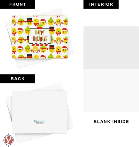 Vista 3 de Tarjetas de felicitación de Happy Holidays, rojo y verde, divertido patrón de emoji lindo, plegable en blanco para Navidad y Año Nuevo, 4.25 x 5.5