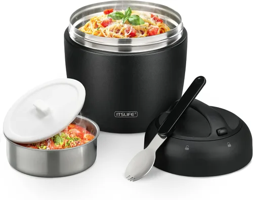 Vista 16 de Termo de sopa para comida caliente, contenedor de almuerzo aislado de acero inoxidable de 32 onzas, termo de boca ancha para sopa y alimentos, Negro