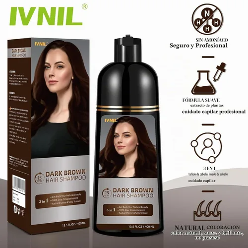 Vista 3 de Ivnil Champú de tinte de cabello castaño oscuro para cobertura de cabello