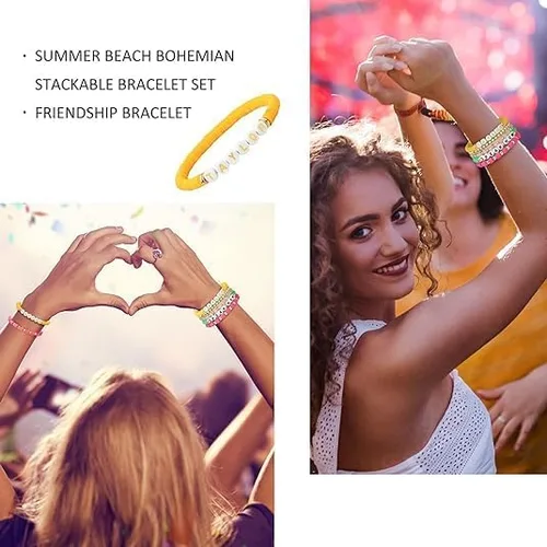 Vista 6 de SALBFL Pulseras elásticas para mujer, pulseras de cuentas, pulseras con dijes para mujeres, conjunto de pulseras, pulseras apilables, pulsera