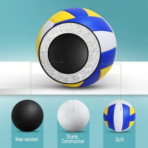 Vista 3 de Paquete de 6 pelotas de voleibol tamaño oficial 5 de cuero compuesto inflables con bomba para mujeres, hombres, para exteriores, interiores, playa