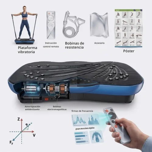 Vista 9 de Equipo de ejercicio con placa de vibración para fitness, máquina de ejercicio con forma de cuerpo entero, plataforma de vibración, ajuste de Azul