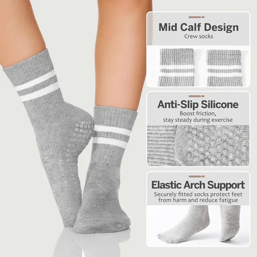 Vista 2 de Calcetines de yoga para mujer, calcetines antideslizantes con cojín para pilates, barra pura, ballet, entrenamiento, hospital, hogar, 4 pares
