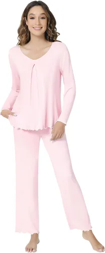 Vista 75 de NACHILA Women's Pajamas Set-Viscose Made from Bamboo, Long Sleeve Sleepwear Top with Pants Comfy Pajama Soft 2 Piece Pjs B-aqua Green