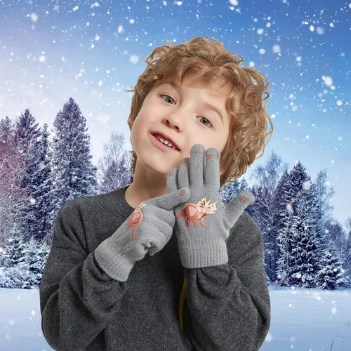 Vista 7 de SUNNEEHOME Kids Gloves Winter Bulk for Boys or Girls Gloves Warm Knitted Stretchy Full Fingers Gloves for Birthday Gift