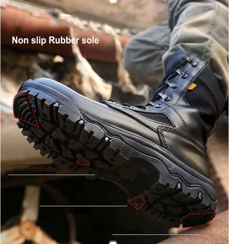Vista 4 de Botas militares para hombre, botas tácticas, ligeras y duraderas, botas de trabajo al aire libre, combate, selva, antideslizantes, botas