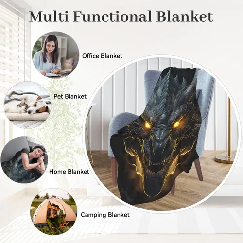 Vista 6 de Huke Manta Decorativa de Felpa de Dragón, Dragón negro/dorado genial, 50"x40", Ideas para hombres/mujeres/adolescentes/niños%%niños/niñas, regalos