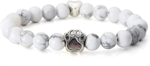 Vista 3 de JOVIVI Pulseras ajustables de cuentas de cristal de piedra volcánica con poder curativo y dije de huella de perro