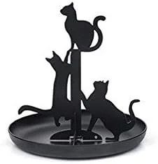 Vista 4 de Kikkerland Black Cats - Organizador de viaje portátil de acero metálico compacto de mano, soporte de almacenamiento para accesorios, para pulseras