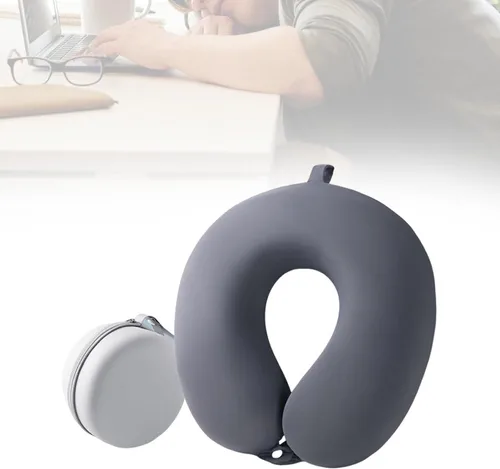 Vista 6 de Memory Foam Travel Neck Pillow with Ice Silk Cover,Dark Gray