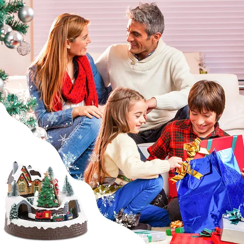 Vista 7 de DREAM GARDEN Casa de Pueblo Navideño, Santa Claus Trepando al Árbol de Navidad con Tren en Movimiento, Funciona con Batería, Edificios