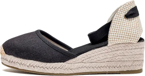 Vista 2 de U-lite Sandalias de plataforma para mujer, alpargatas con puntera cerrada, correa de tobillo con cordones y correa de tobillo clásica