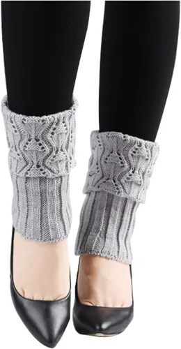 Vista 2 de uxcell Calentadores de pierna acanalados para mujer, diseño de punto, cálidos, gruesos, hasta la rodilla