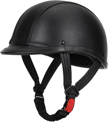 Vista 4 de Casco de motocicleta de cuero hecho a mano, casco retro de media cara para adultos, hombres y mujeres, casco ligero abierto 1/2 vintage