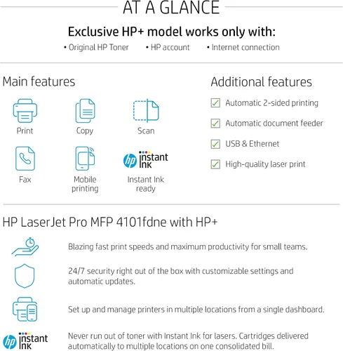 Vista 4 de HP LaserJet Pro MFP 4101fdne Impresora monocromática en blanco y negro con funciones HP+ Smart Office y fax