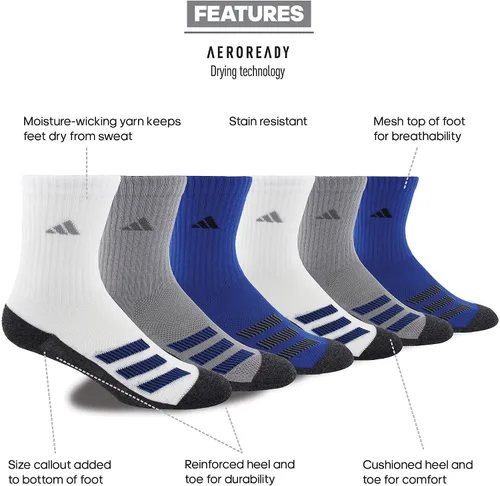 Vista 2 de adidas Kids-Boy'sGirl's Cushioned Angle Stripe Crew Socks (6-Pair)