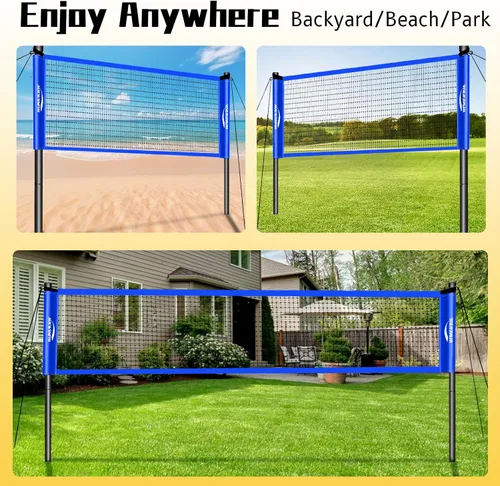 Vista 4 de Juego de bádminton portátil, red resistente para exteriores con 4 raquetas, 3 volantes y línea de límite para juegos familiares de patio trasero