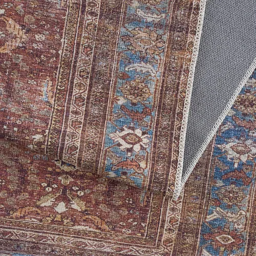 Vista 8 de Hauteloom Georgia Bian - Alfombra de pasillo de cocina lavable a máquina, estilo floral oriental, alfombra larga envejecida para entrada, color rojo