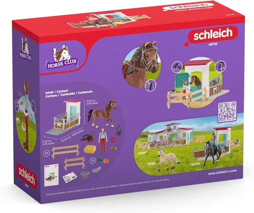 Vista 7 de Schleich Horse Club - Juego de juguetes de caballo de 25 piezas Hannah y Cayenne con caballeriza y accesorios - Etiqueta de nombre de establo