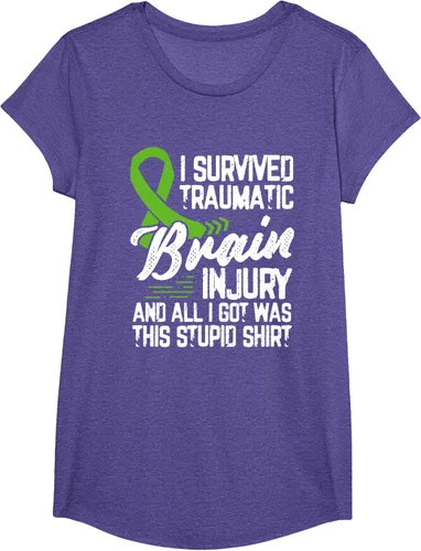 Vista 15 de Camiseta traumática con cinta verde para concienciación de lesiones cerebrales traumáticas I survived TBI, Negro, S