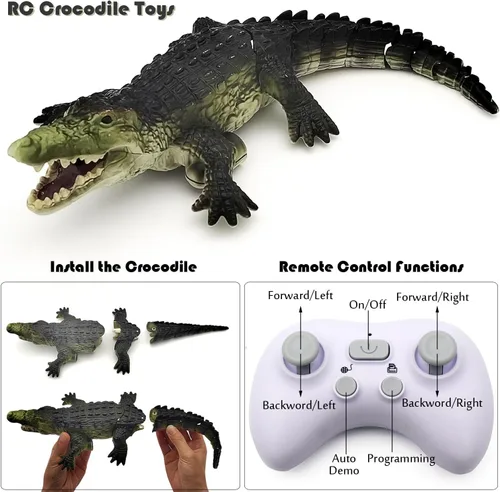 Vista 3 de Tipmant Realista RC Cocodrilo Control Remoto Pescado Barco Eléctrico Animal Agua Juguete para Piscina Lago Niños Cumpleaños (Verde)