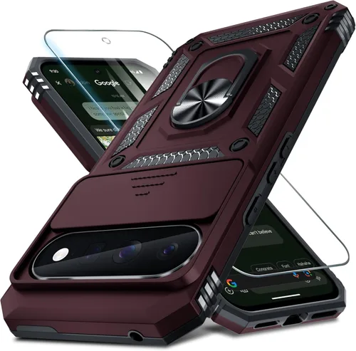 Vista 60 de Funda Janmitta Compatible con Google Pixel 9/9 Pro con cubierta deslizante para lente de cámara incorporada + protector de pantalla + soporte