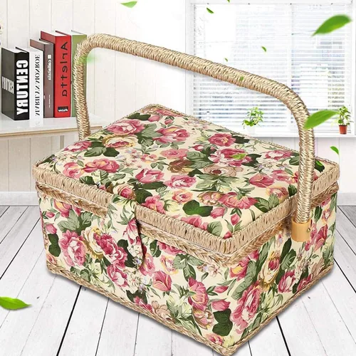 Vista 6 de Cesta de costura grande con accesorios, caja organizadora de costura para suministros de costura y herramientas de manualidades de bricolaje, regalo