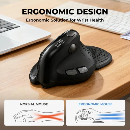 Vista 8 de DELUX Seeker Mouse ergonómico inalámbrico, mouse vertical con pantalla OLED, 6 botones y función de rueda de pulgar, clic silencioso, hasta 7200