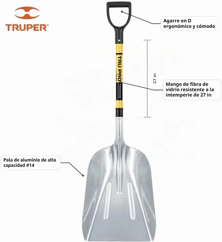 Vista 5 de Truper 31299 Tru Pro Cuchara de aluminio No.14, mango en D de fibra de vidrio, 27 pulgadas