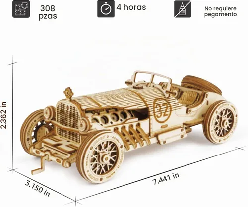 Vista 5 de ROKR Rompecabezas de madera 3D para adultos, modelo de coche mecánico, kit de vehículos de construcción de bricolaje, juguetes para rompecabezas