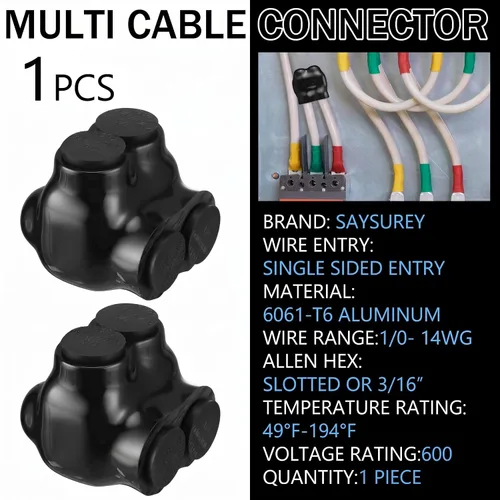 Vista 4 de 1 unidad de conectores de cable múltiple aislados, 2 puertos, empalme de entrada única, conector de alimentación eléctrica, terminales