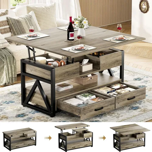 Vista 10 de Memobarco Mesa de Centro con Tapa Elevable de 40", Mesas de Centro Elevables Multifunción 4 en 1 con Cajones de Almacenamiento y Compartimento Negro
