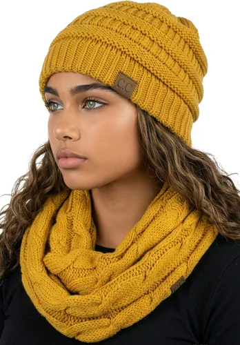 Vista 29 de Funky Junque - Juego de pañuelo y gorro de punto a juego para mujer Negro
