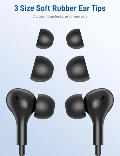 Vista 7 de iMangoo Auriculares con certificación MFi de Apple para audífonos con cable Lightning, auriculares magnéticos con graves HiFi, 3 almohadillas