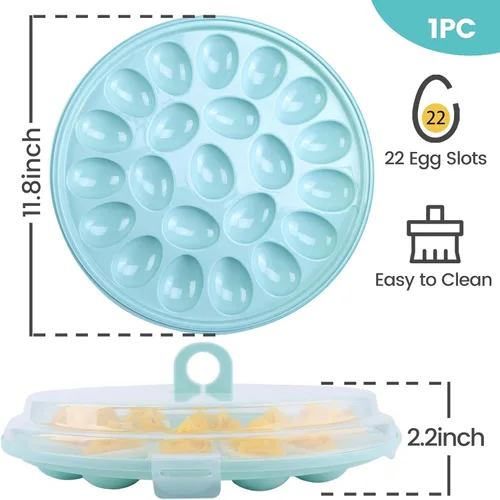 Vista 2 de HAKSEN Recipientes para huevos rellenos con tapa, bandeja portátil con 22 ranuras para portador de huevos rellenos para fiestas navideñas y cocina