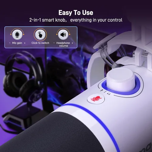 Vista 8 de MAONO Kit de micrófono dinámico XLR/USB, micrófono de podcast RGB con software, silencio, perilla de ganancia, control de volumen, brazo de brazo
