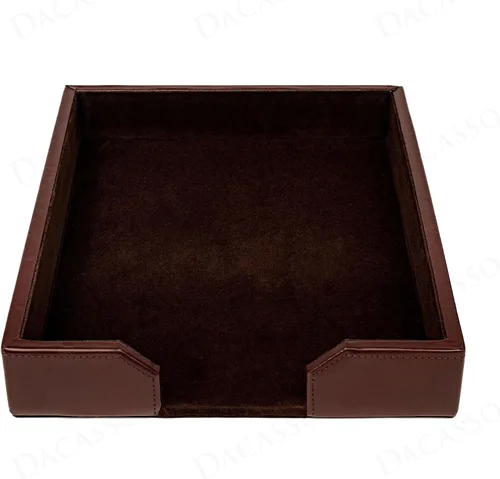 Vista 7 de Dacasso Bandeja de lujo de cuero regenerado marrón oscuro, organizador de papel para artículos esenciales de oficina y decoración de escritorio