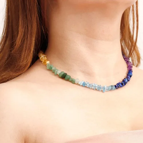Vista 2 de Jewever Gargantilla de 7 chakras para mujer, cristales reales de Reiki y piedras curativas, buena suerte, equilibrio, meditación, yoga, joyería