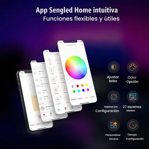 Vista 6 de Sengled Tira de luz LED multicolor inteligente Wi-Fi, 32.8 pies, no requiere concentrador, funciona con Alexa y Google Assistant, RGBW, alto brillo