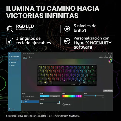 Vista 6 de HyperX Alloy Origins 60 - Teclado mecánico para juegos, factor de forma ultra compacto del 60 %, teclas PBT de doble disparo, retroiluminación LED