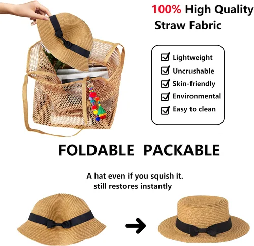 Vista 3 de Hibala Bolsa de playa grande para la playa, bolso de hombro tejido con borla con bolsillos para vacaciones familiares en la playa